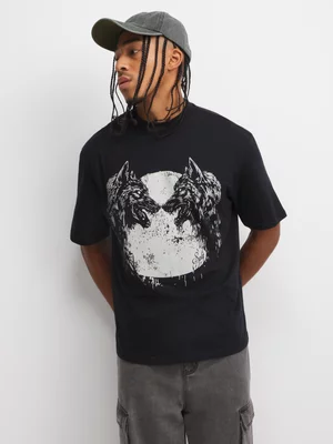 The FIX Men's Black Twin Wolf Graphic Top