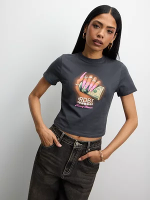 Redbat Women's Money Hand Graphic Charcoal Baby T-Shirt