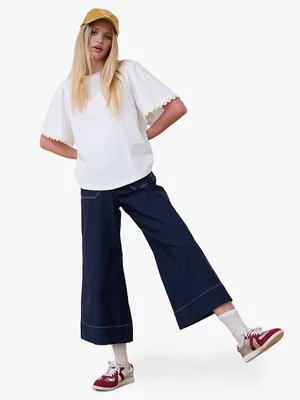 Women's Me&B Navy Stretch Wide Leg Cropped Pants