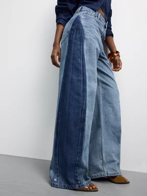 The FIX Women's Medium Wash Wide Leg Jeans With Adjustable Cuff 