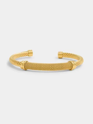 Tempo Jewellery Gold Plated Stainless Steel Twisted Texture Cuff Bangle