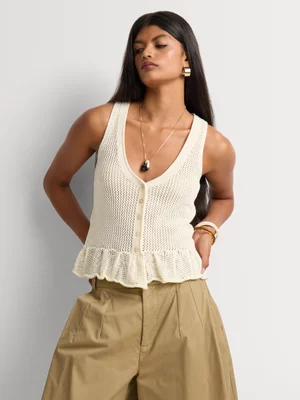 Button Through Openwork Vest