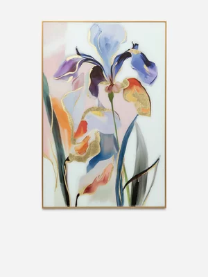 Abstract Floral Gold Foil Framed Wall Art Blues 60 x 90cm