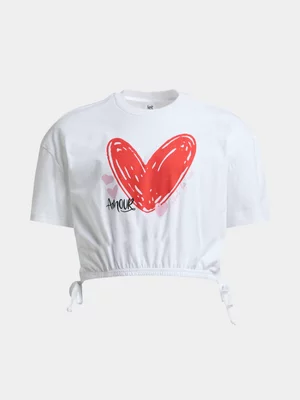 Jet Older Girls White Heart Elasticated T-Shirt