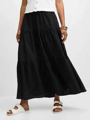 Jet Women's Black Viscose Crinkle Skirt Set