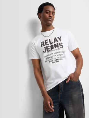 Relay Jeans Regular Fit Vintage Text White Graphic T-Shirt