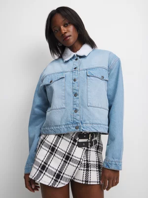 The FIX Women's Light Wash Borg Denim Jacket 