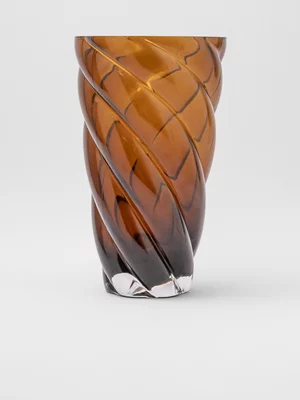 Vase V-Shape Twist Lines Amber Glass 29 x 17.5cm
