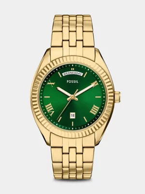 Fossil Campbell Green Dial Gold Plated Stainless Steel Bracelet Watch