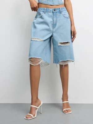 The FIX Women's Bermuda Light Wash Shorts With Rips