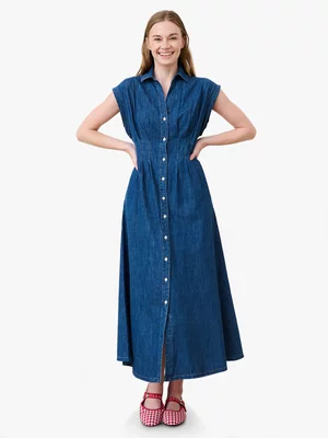 Women's Me&B Blue Denim Pin Tuck Shirt Dress