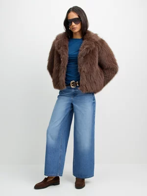 Exact Women's Brown Faux Fur Jacket