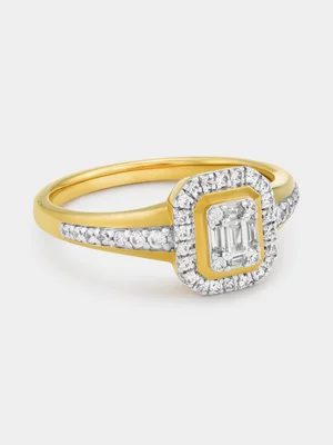 Yellow Gold 0.35ct Diamond Multi-Stone Rectangle Halo Channel Ring