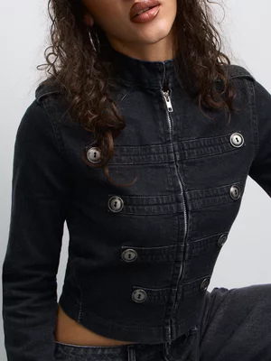 The FIX Women's Charcoal Military Denim Jacket