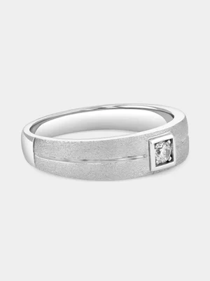 White Gold Diamond Solitaire Square Horizonal Groove Ring 
