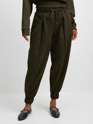 Jet Womens Olive Pleated Barrel Jogger