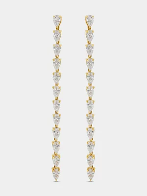Gold Plated Sterling Silver Cubic Zirconia Pear Long Drop Earrings 