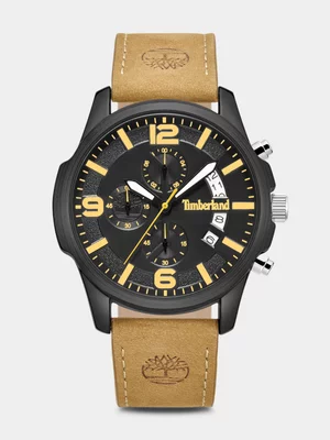 Timberland Black Plated Black Dial Tan Leather Watch 