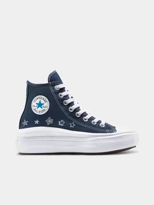 Converse Junior Grade-School All Star Move Doodle Stars Navy/White Platform Sneakers 