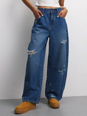 The FIX Women's Medium Wash Rip & Repair Barrel Jeans 