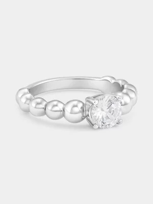 Sterling Silver Cubic Zirconia Round Solitaire Ball Ring  