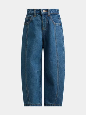 Exact Younger Girl's Mid Wash Barrel Leg Jeans 