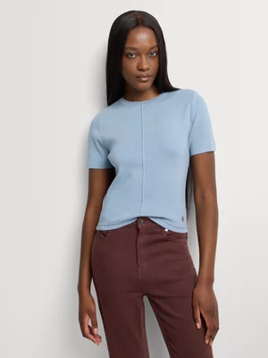 Fitted Seam Detail Short Sleeve Crew Neck Knit