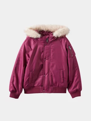 Cotton On Kids Burgundy Girl Hooded Parka Jacket