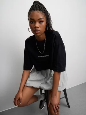 Redbat Women's Black Boxy Cropped Top