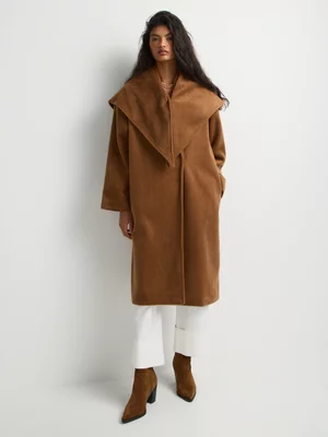 Double Breasted Relaxed Scarf Detail Coat