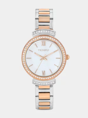Tempo Rose Plated Mother Of Pearl Dial Two-Tone Bracelet Watch 