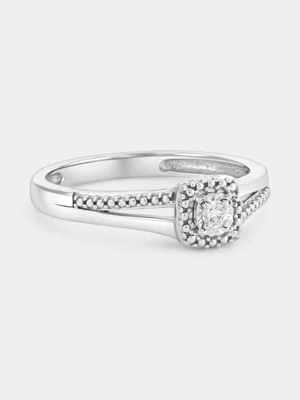 Sterling Silver Lab Grown Diamond Cushion Halo Ring 