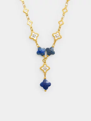 Tempo Jewellery Gold Plated Stainless Steel Lapis Lazuli Clover Y-Chain  