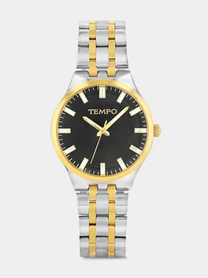 Tempo Silver & Gold Plated Black Dial Two-Tone Bracelet Watch 