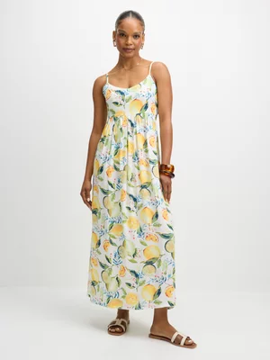 Exact Women's White Lemon Print Cut-Out Sundress