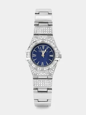 Tempo Silver Plated Blue Mother Of Pearl Dial Bracelet Watch
