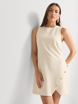 Asymmetrical Buttons Shift Dress