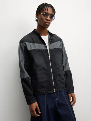 The FIX Men's Charcoal Embroidered Denim Jacket 