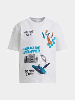 Exact Younger Boy's White Graphic Print T-Shirt