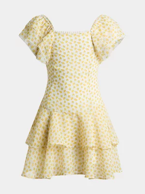 Girls Woven Drop Waist Ditsy Floral Dress