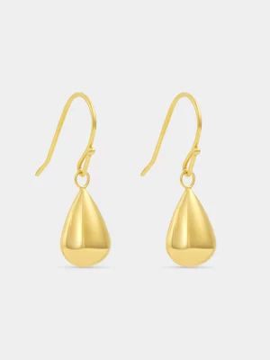 Yellow Gold & Sterling Silver Puff Teardrop Earrings