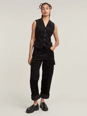 G-Star Women's Cargo Cord 3D Dark Black Boyfriend Pants 