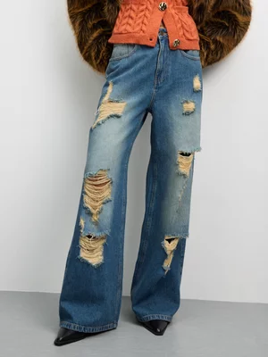 The FIX Women's Tint Wash Rip & Repair Wide Leg Jeans