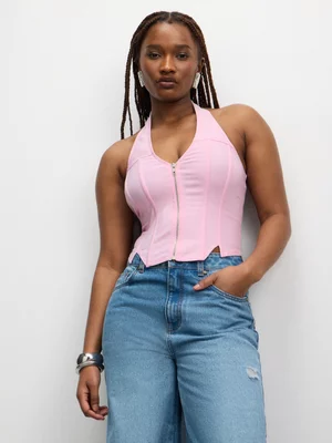 The FIX Women's Pink Zip Through Halterneck Top