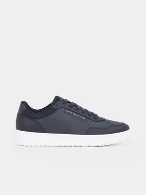 Men's Tommy Hilfiger Navy  Basket Core Lth Pinperf Sneakers