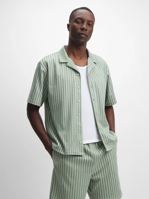 Exact Men's Green & White Striped Shirt