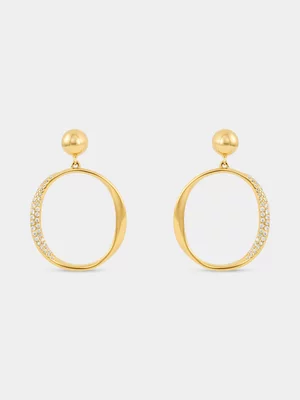 Yellow Gold Vermeil Cubic Zirconia Twisted Circle Drop Earrings 