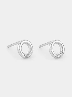 Sterling Silver Lab Grown Diamond Circle Of Life Stud Earrings 