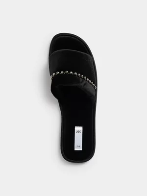 Jet Women’s Black Pearl Velour Open Toe Slippers