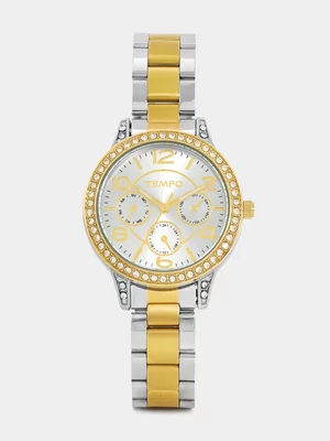 Tempo Gold Plated Silver Tone Dial Two-Tone Bracelet Watch